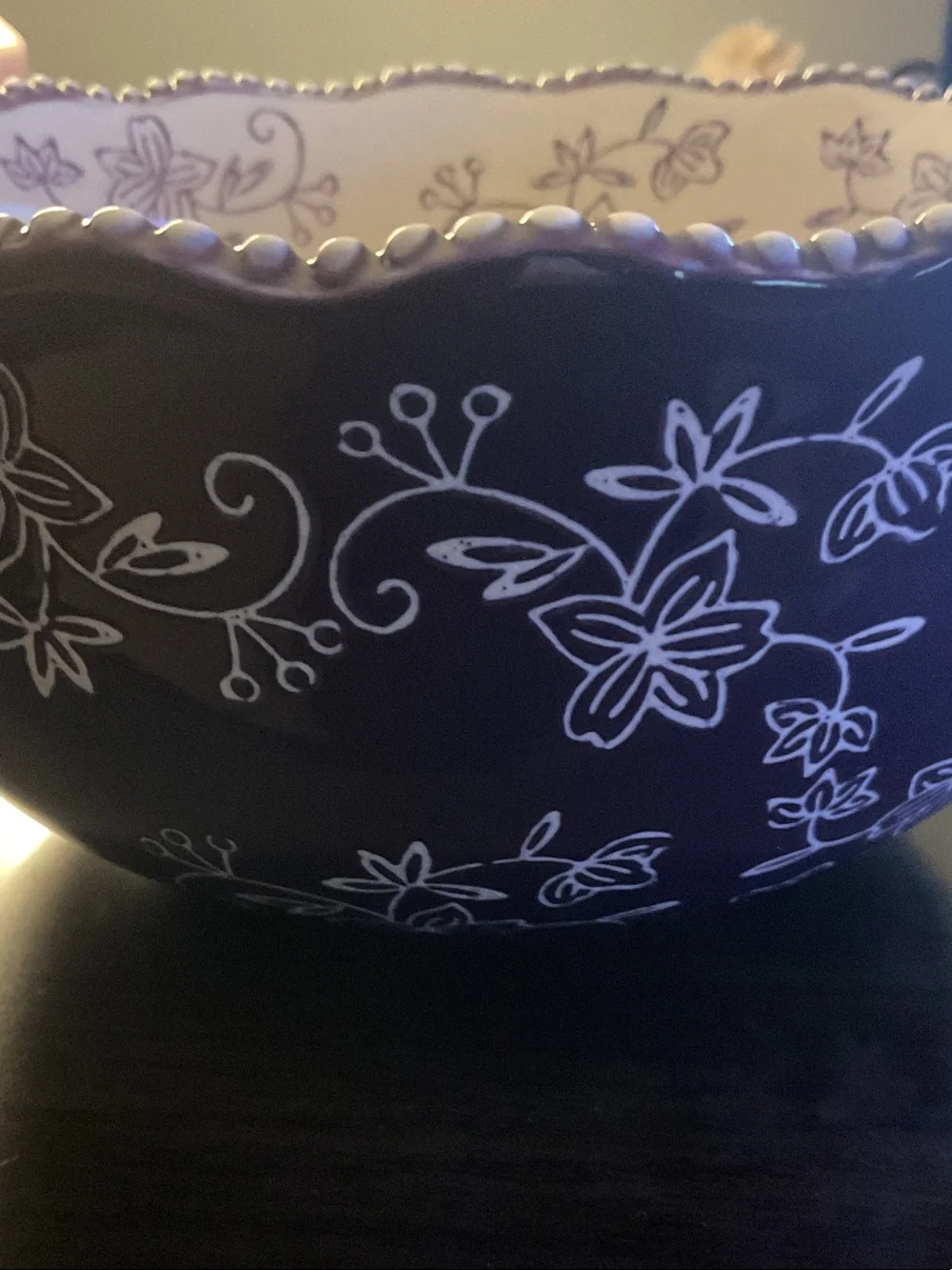 Temp-Tations Purple and Cream Floral Lace Ceramic Bowl